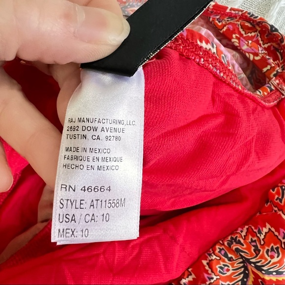 ATHENA Cold Shoulder Ruffle One-Piece Swimsuit Sz 10 Pink Red Geomatric Prints - Picture 9 of 10